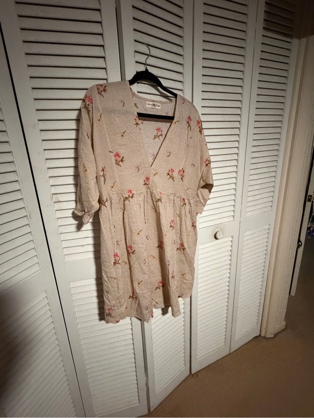 NATURAL LIFE Cream Mini Dress with Pink Floral print
